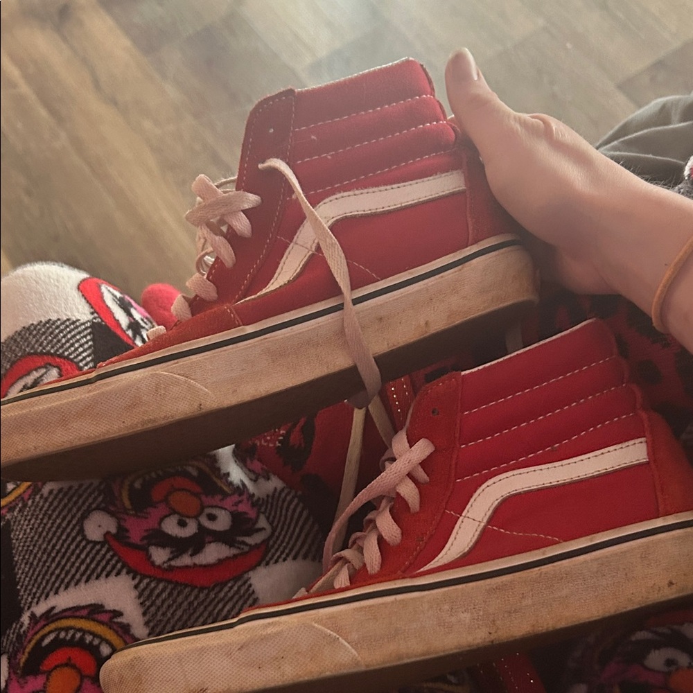 Vans Kids Red and White High-Top Sneakers